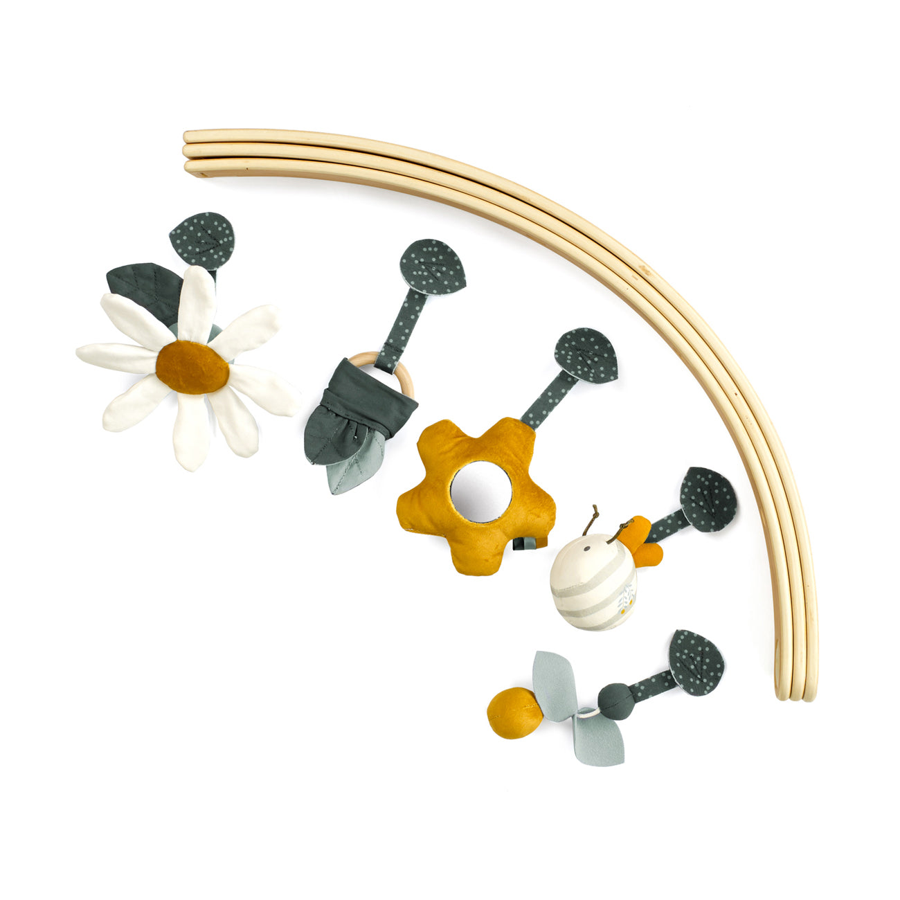 Toy set with floral designs on a white background