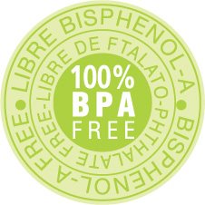 100% BPA Free logo on a green background