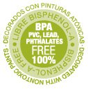 Product label with 'BPA Free' and 'PVC Lead Pathways Free' text on a green background