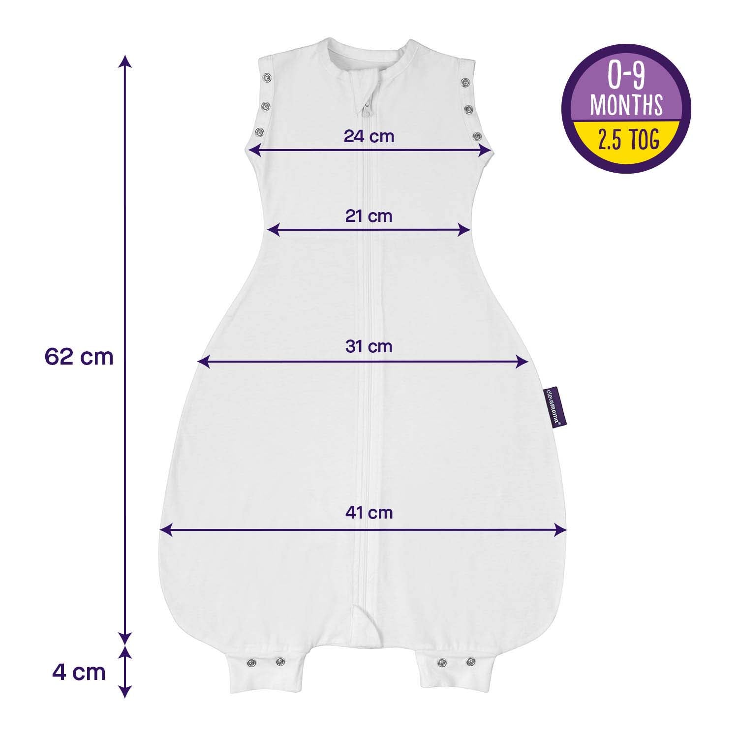White baby onesie with measurements on a white background