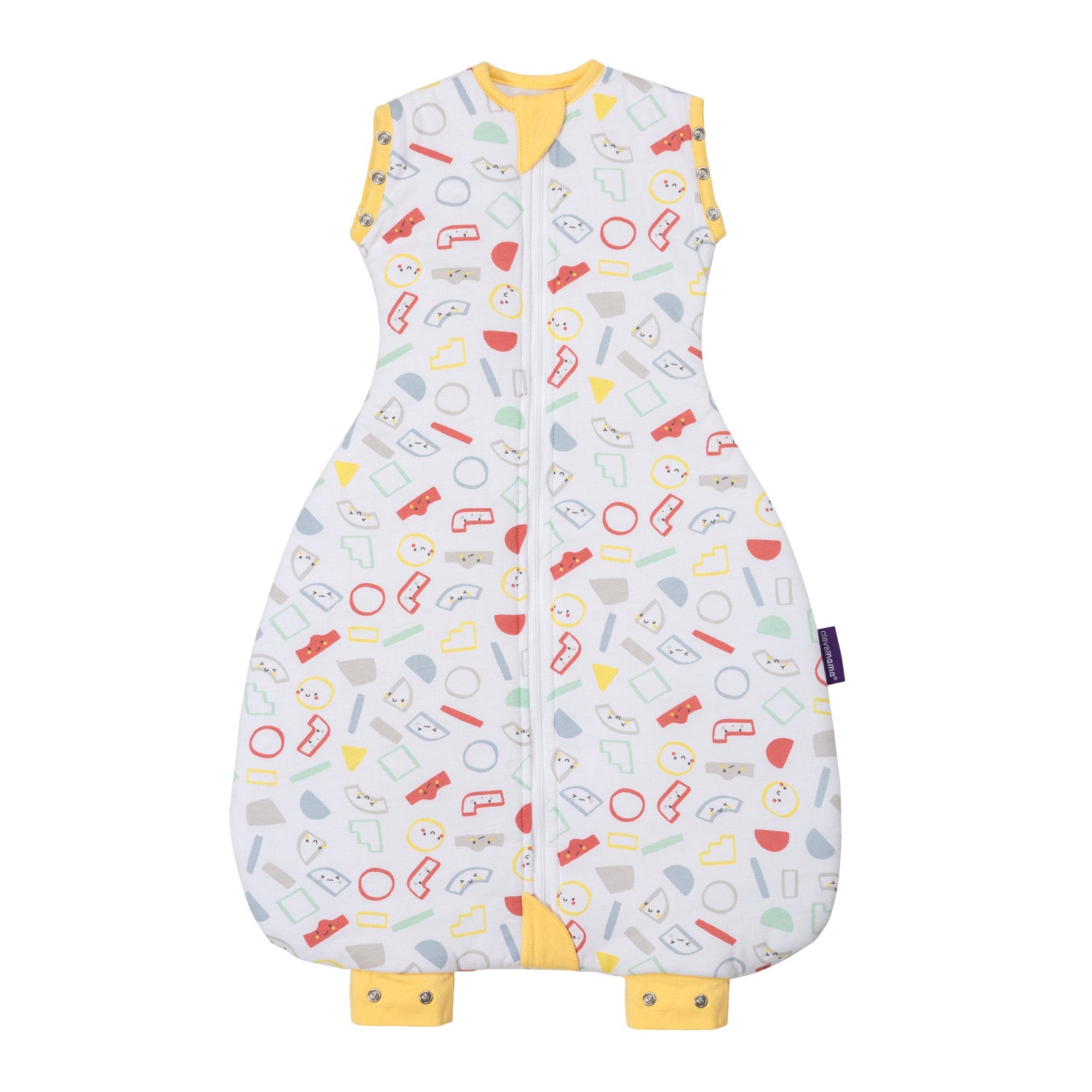 Baby sleeping bag with colorful pattern on a white background