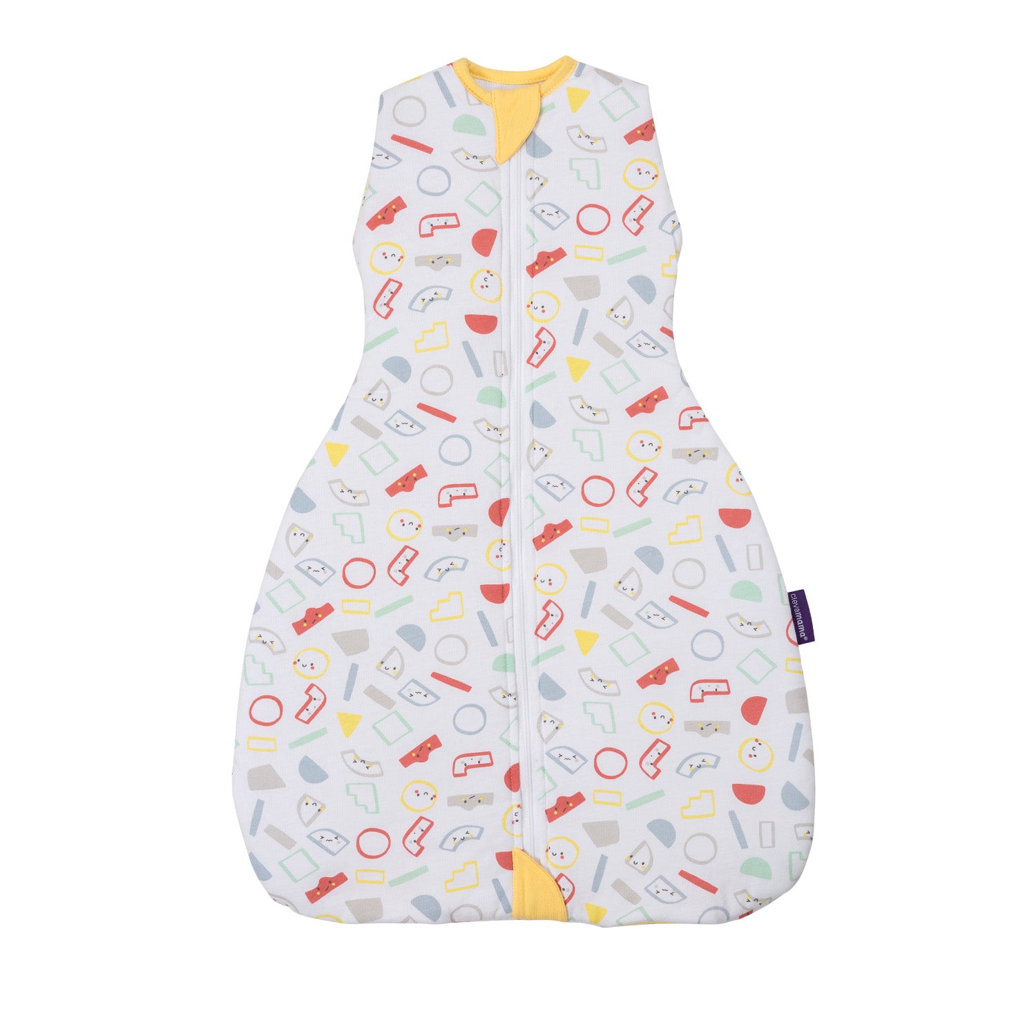 Baby sleeping bag with colorful pattern on a white background