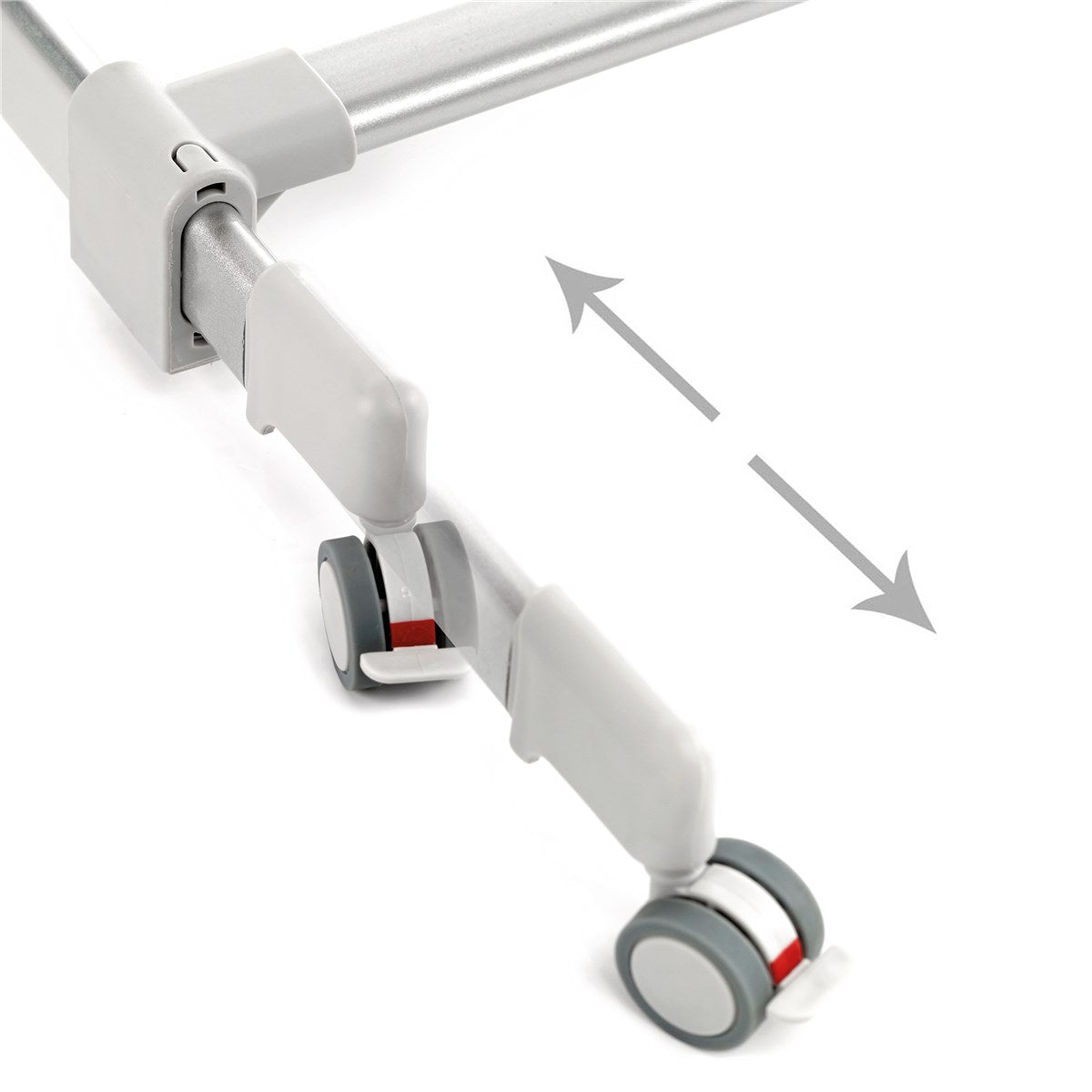 Close-up of a crib with wheels on a white background