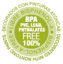 BPA-free product label with green and white text on a white background