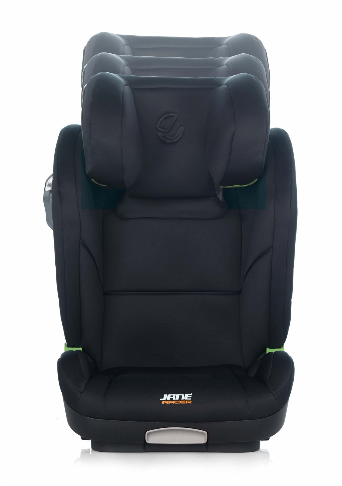 Black car seat with green accents on a white background