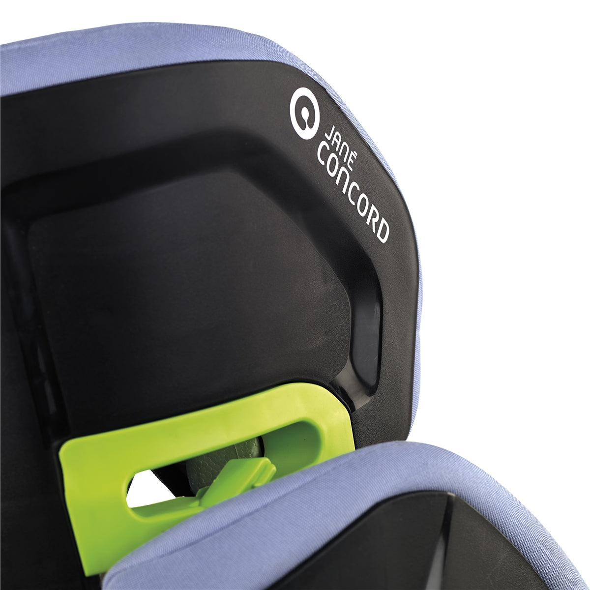 Close-up of a car seat with Jane Concord branding on a white background