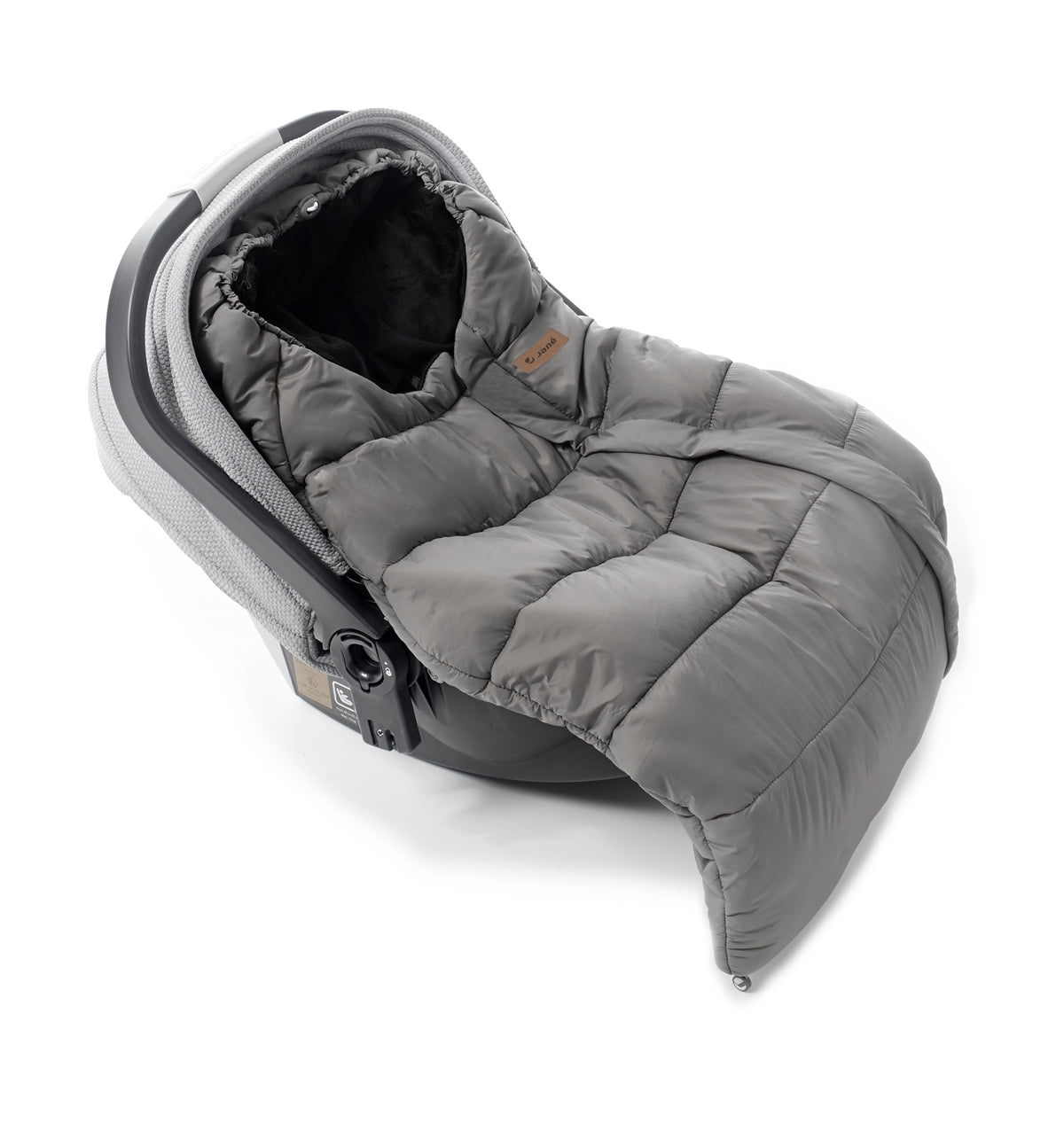 Gray baby car seat cover on a white background
