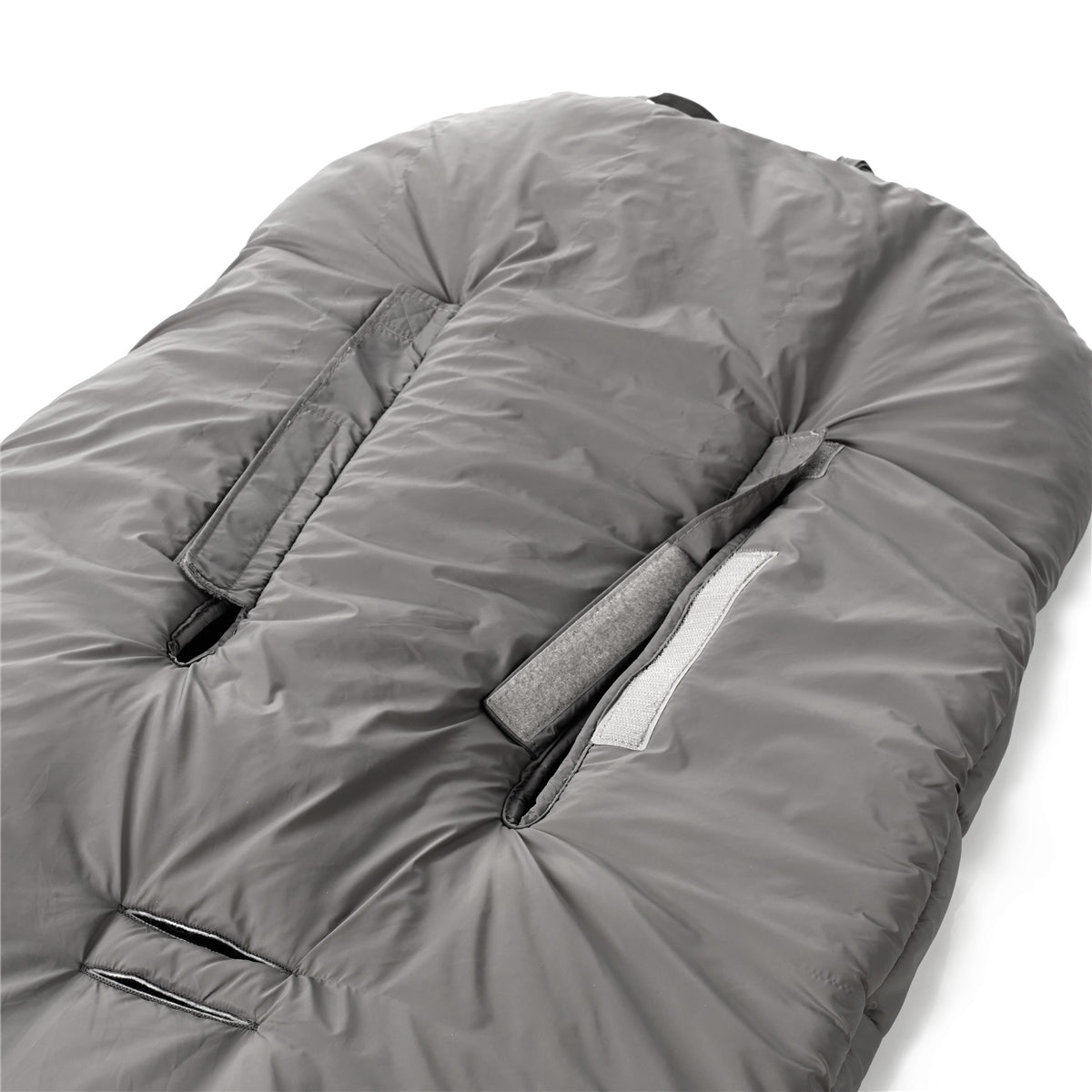 Gray sleeping bag on a white background