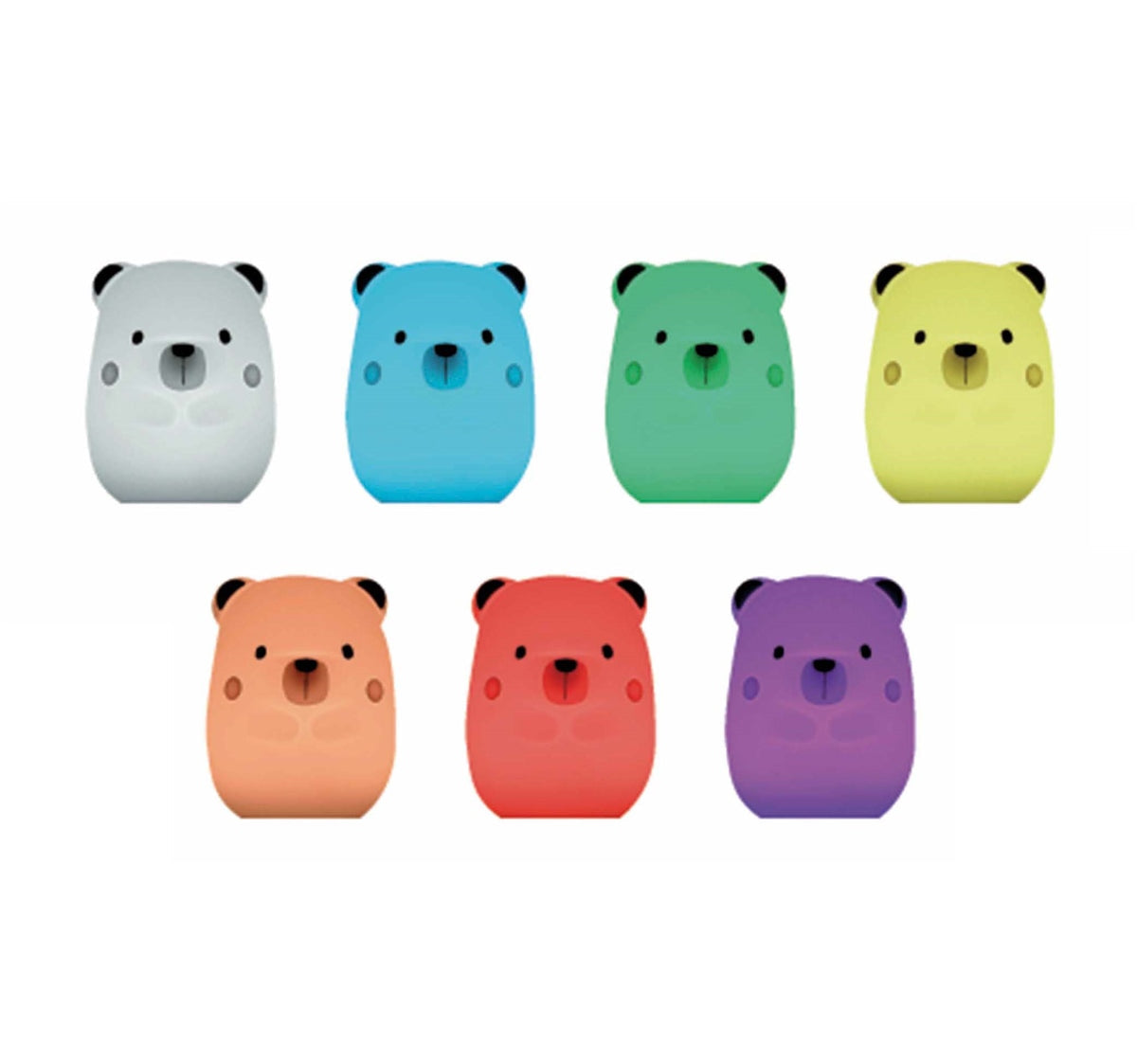 Set of colorful bear-shaped objects on a white background