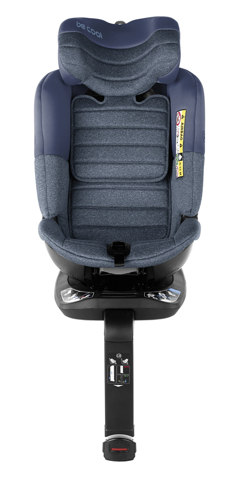 Blue car seat with harness on a white background