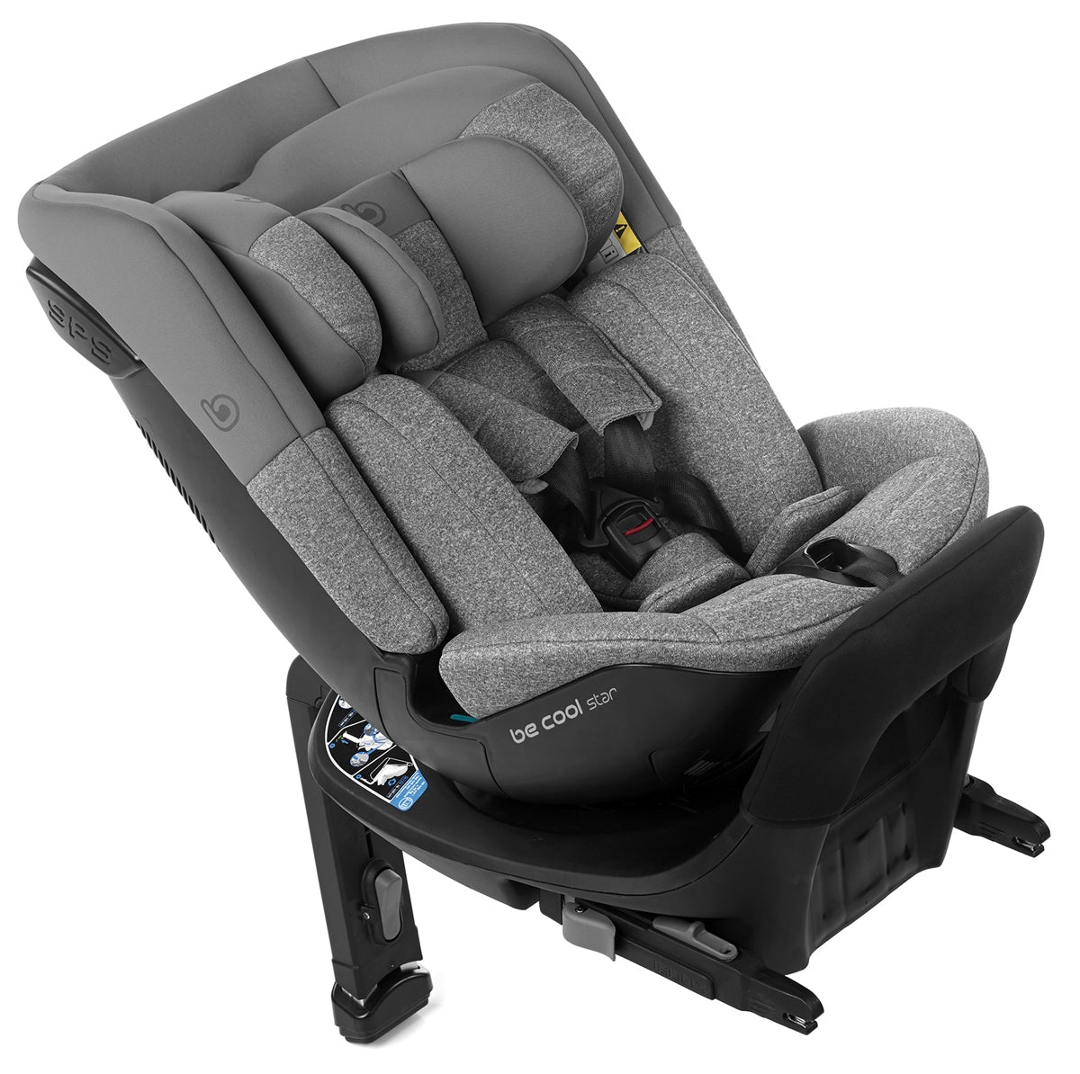 Gray car seat with black base on a white background