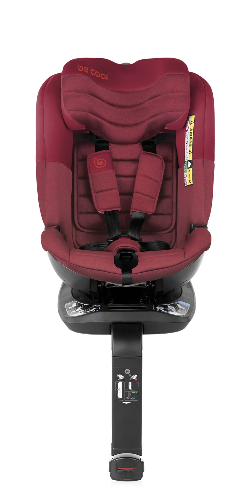 Red baby car seat with black base on a white background