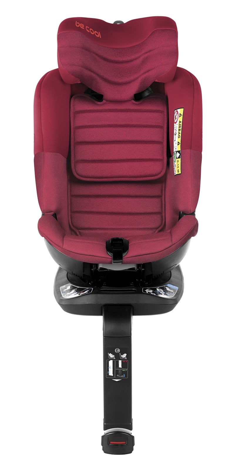 Red car seat with black base on a white background