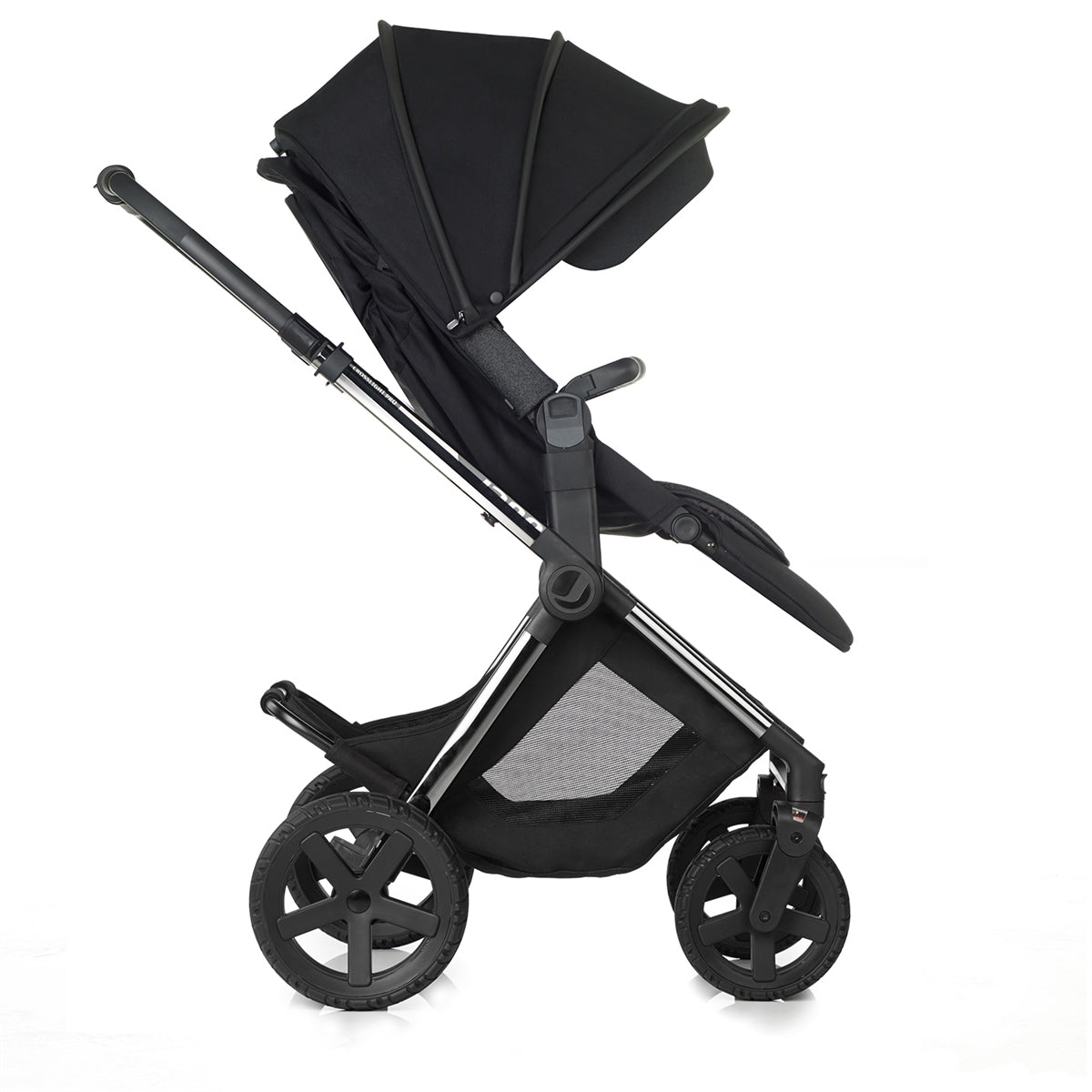 Black stroller on a white background