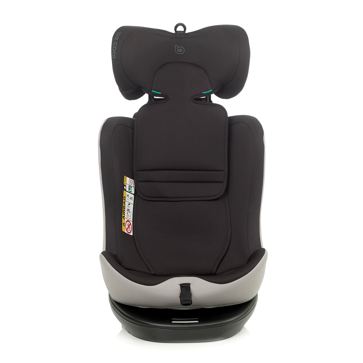 Black and gray child car seat on a white background
