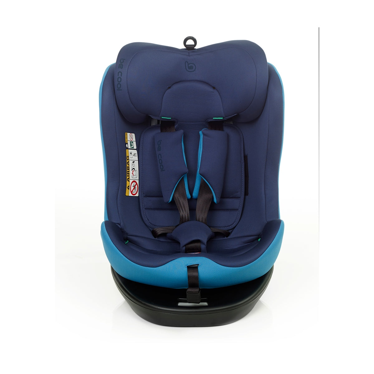 Blue and black car seat on a white background