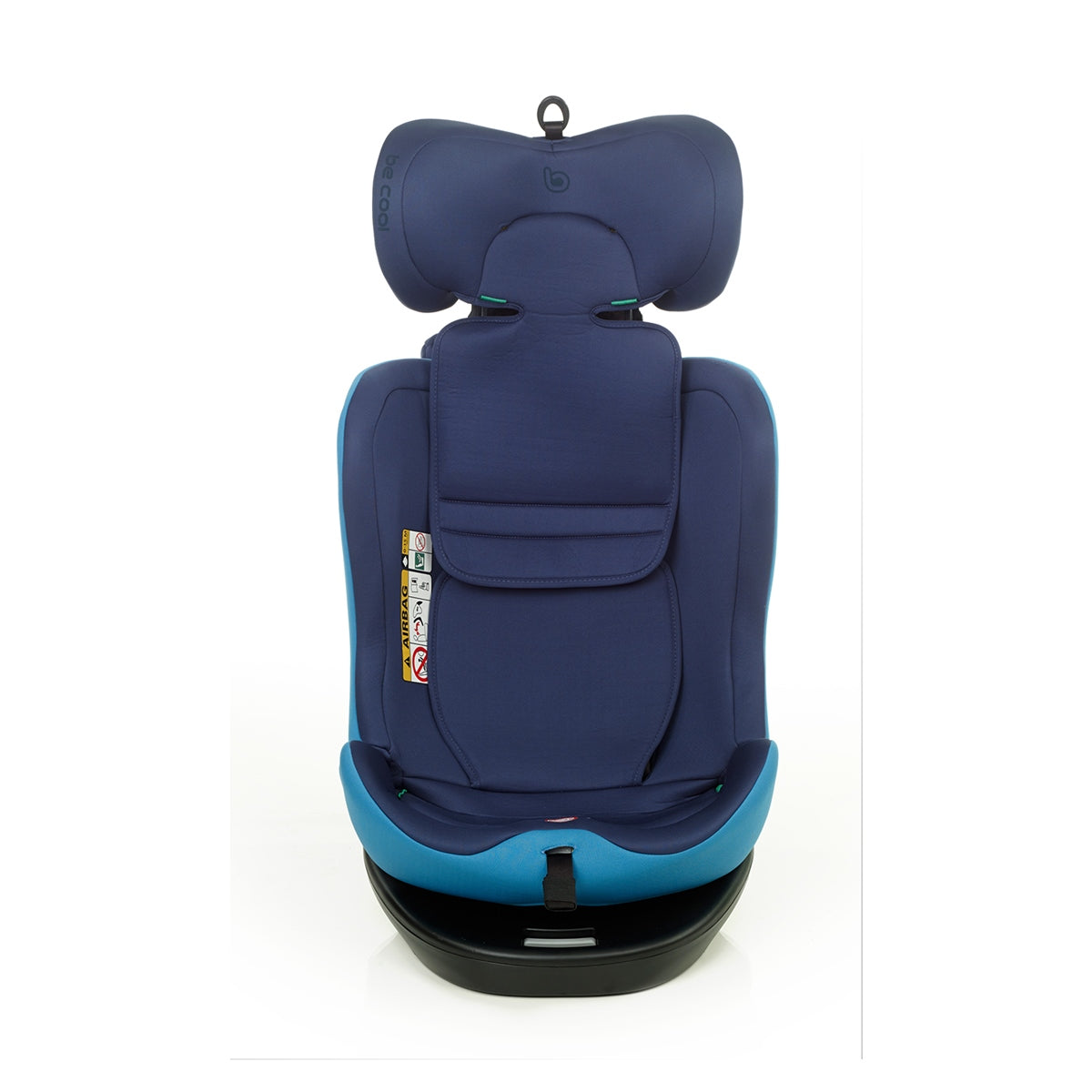 Blue and black car seat on a white background