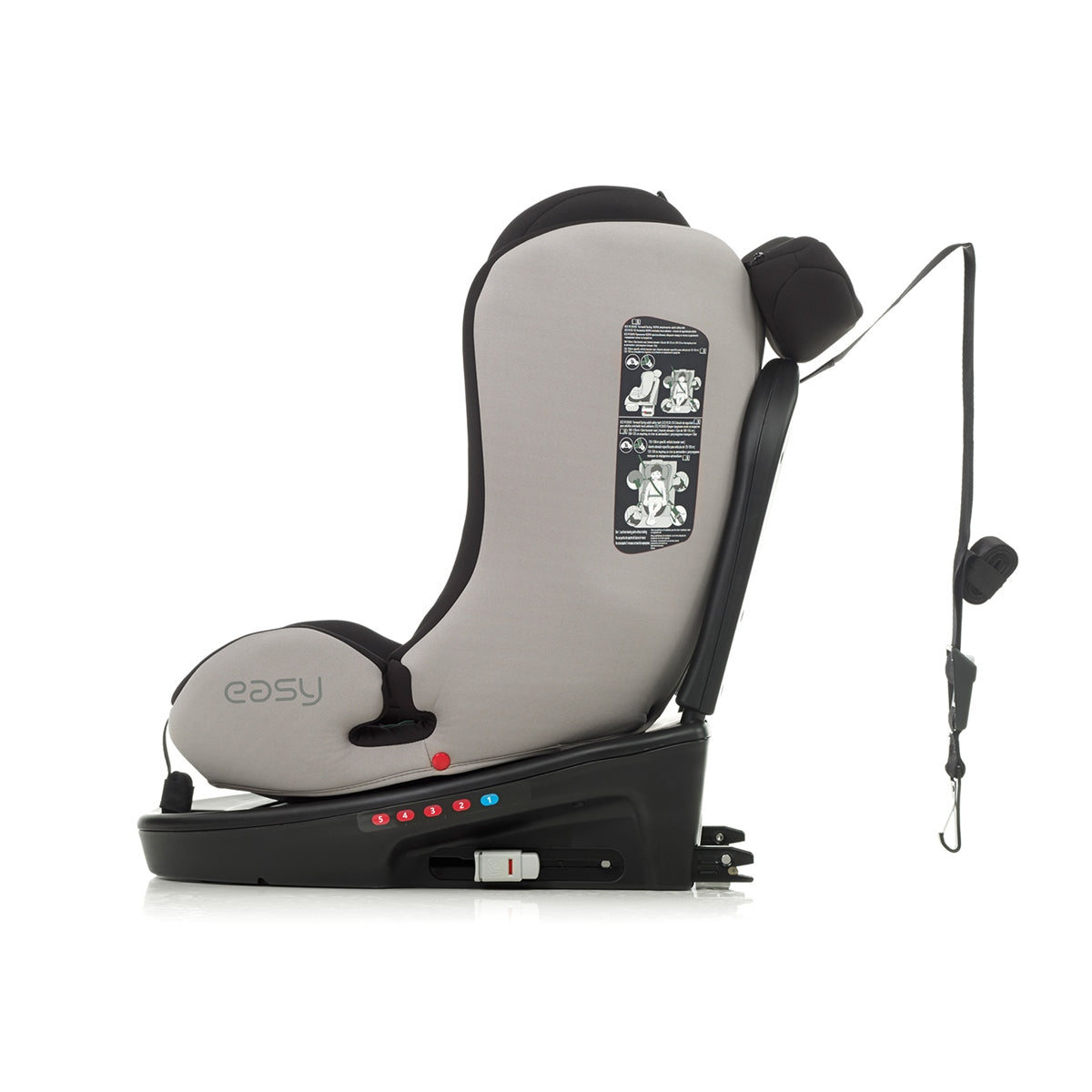 Child car seat with control panel and headrest on a white background