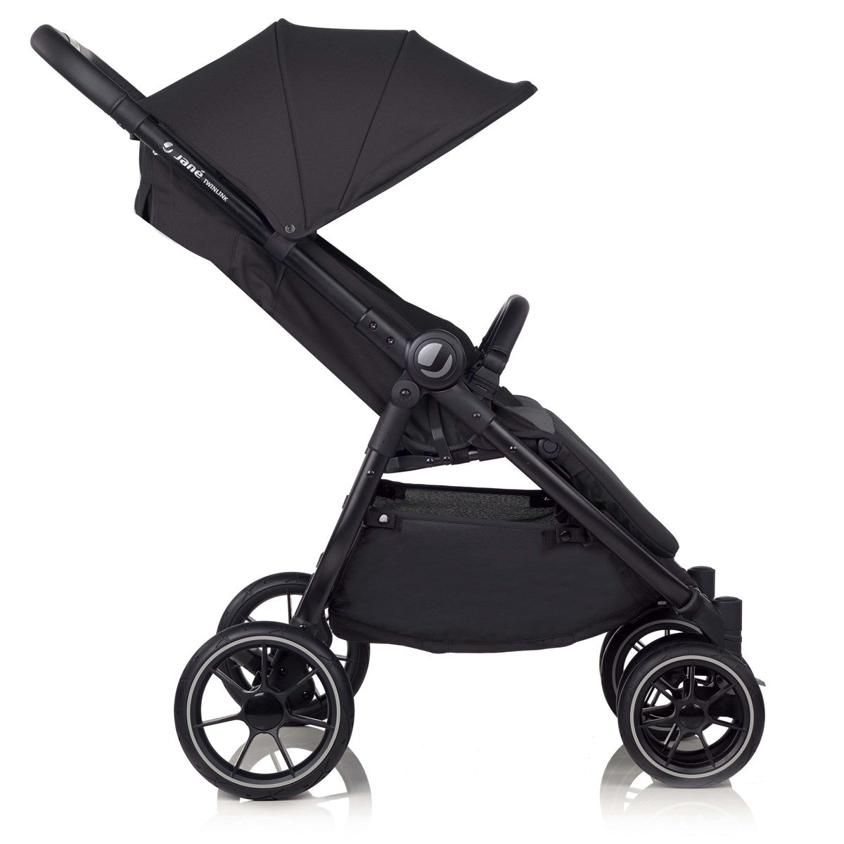 Black stroller on a white background