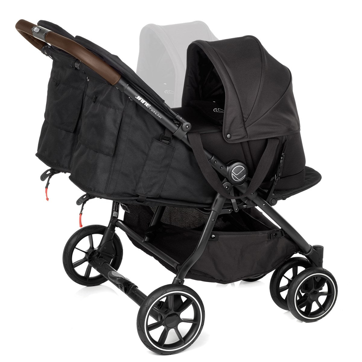 Black stroller with a canopy on a white background