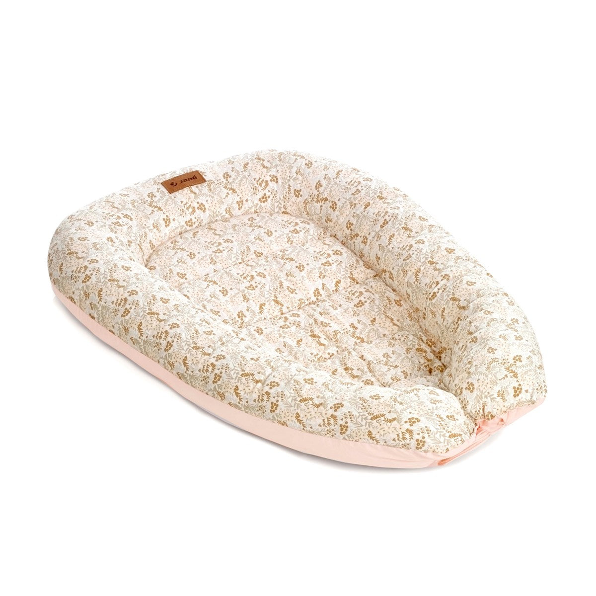 Floral-patterned baby bed on a white background