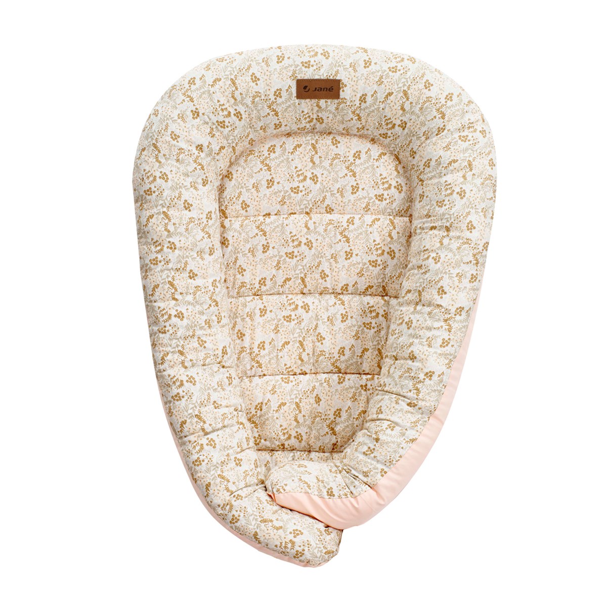 Floral-patterned baby cushion on a white background