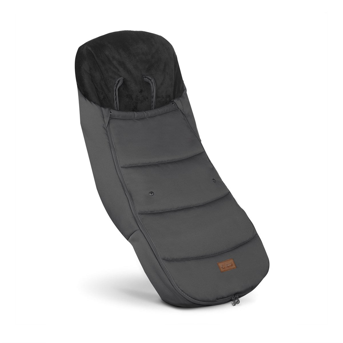 Gray baby stroller footmuff on a white background