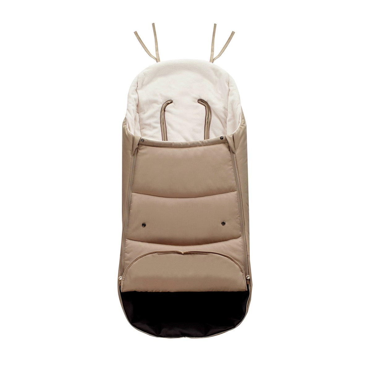Beige baby seat with white cushion and antler-like design on a white background