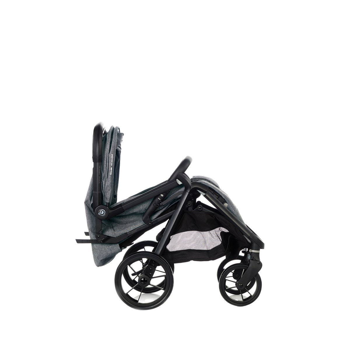 Black baby stroller on a white background