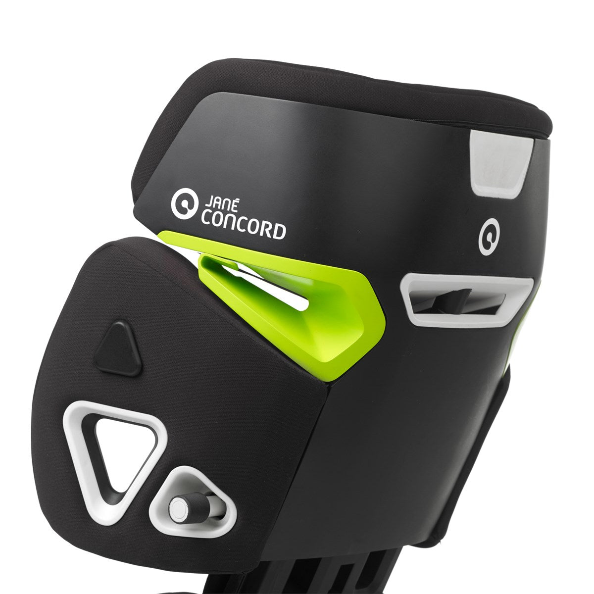Black and green car seat with 'Jane Concord' branding on a white background