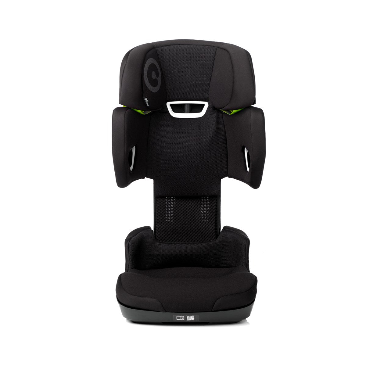 Black car seat with green accents on a white background