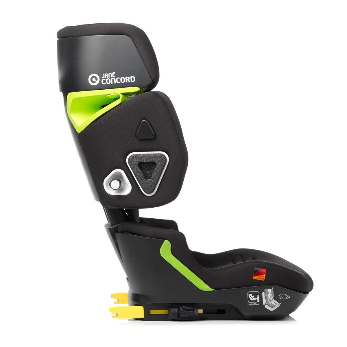 Black and green car seat with 'Jane Concord' branding on a white background
