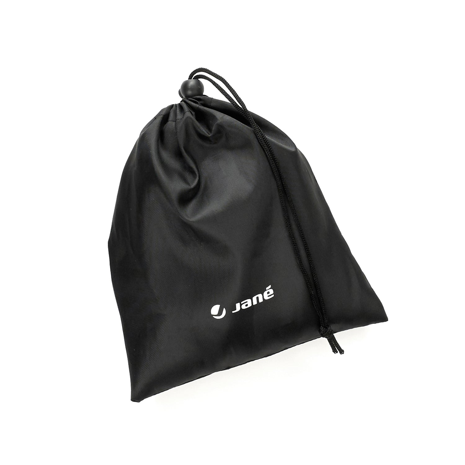 Black drawstring bag with 'Jané' logo on a white background