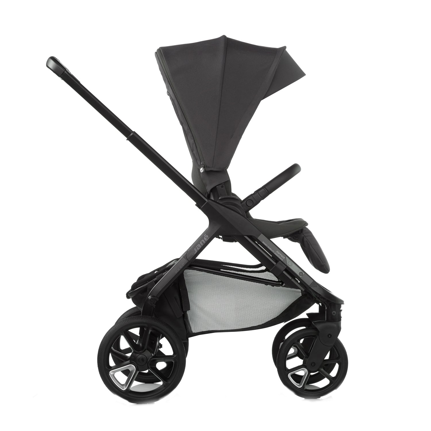 Black stroller on a white background
