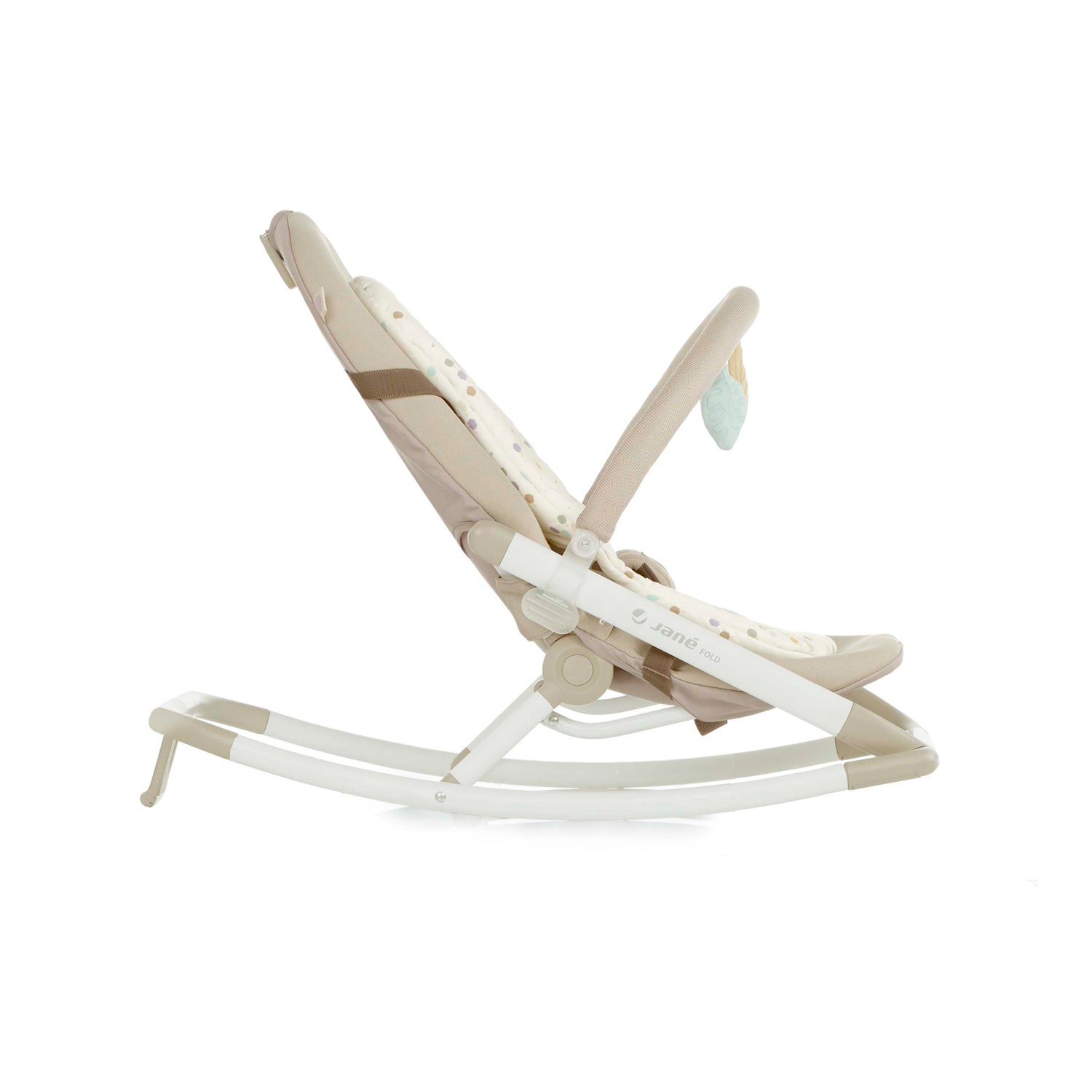 Beige and white baby rocker on a white background