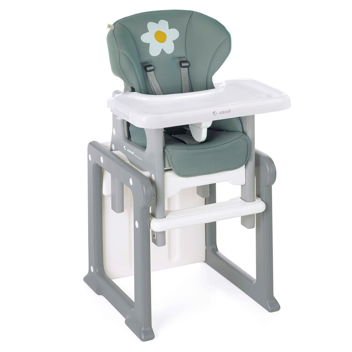 Children's high chair with a floral design on a white background