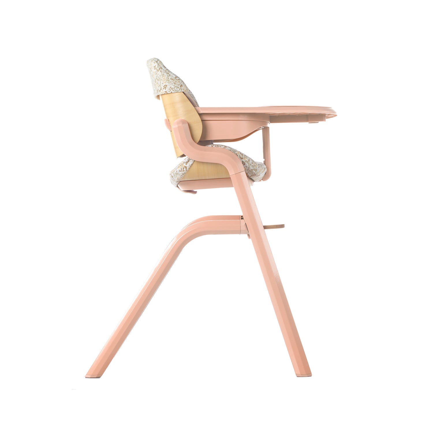 Pink high chair with a cushion on a white background