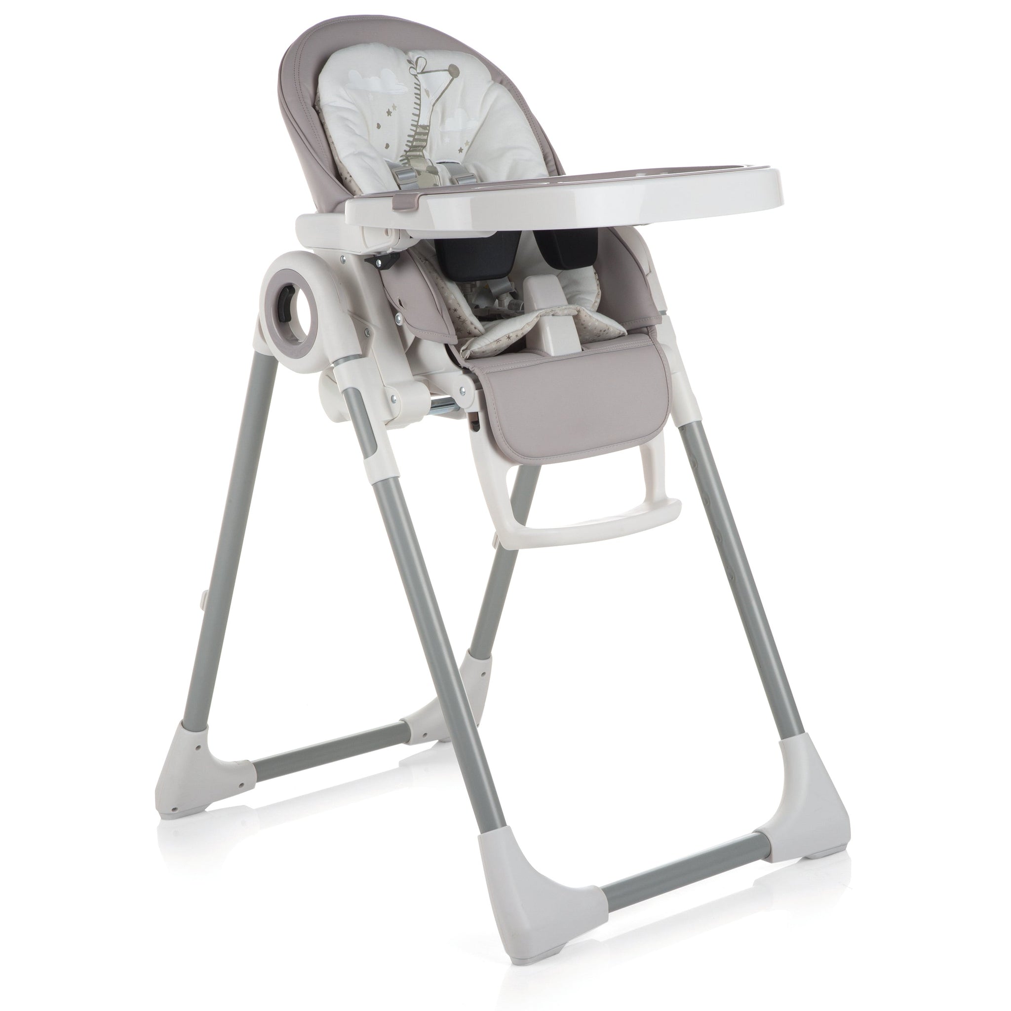 Gray and white high chair on a white background