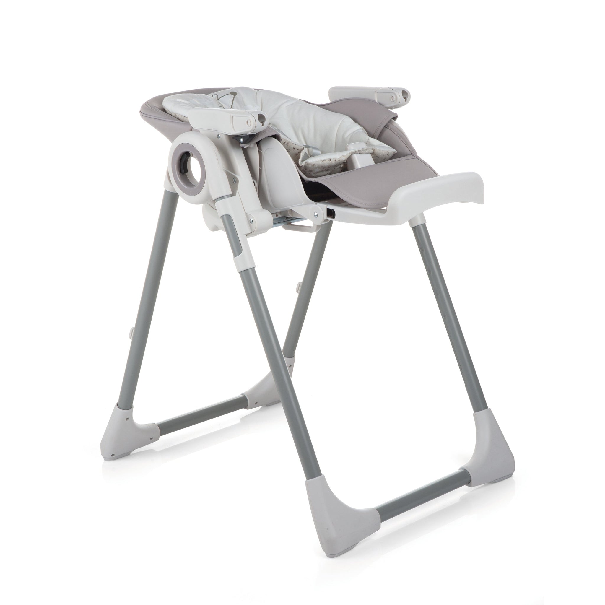 Gray and white high chair on a white background