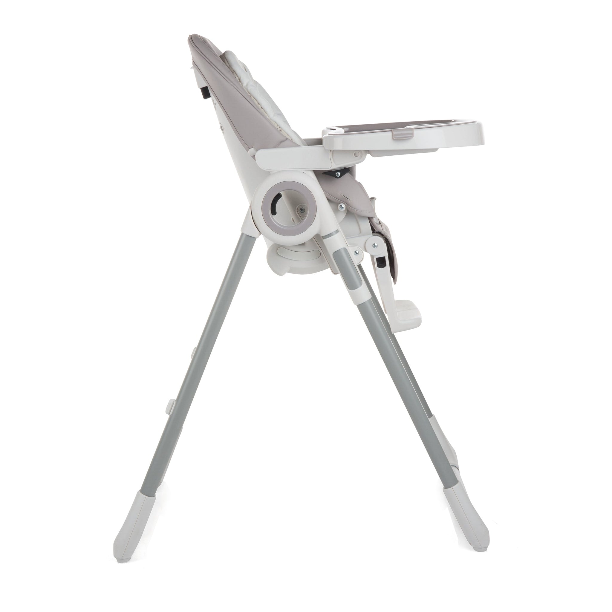 White and gray high chair on a white background