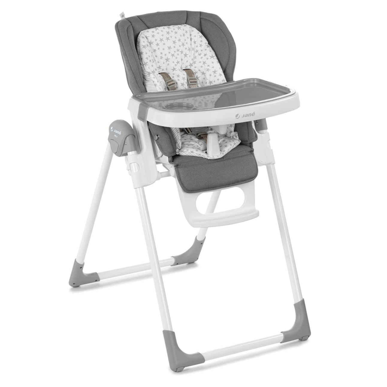 Gray and white high chair on a white background
