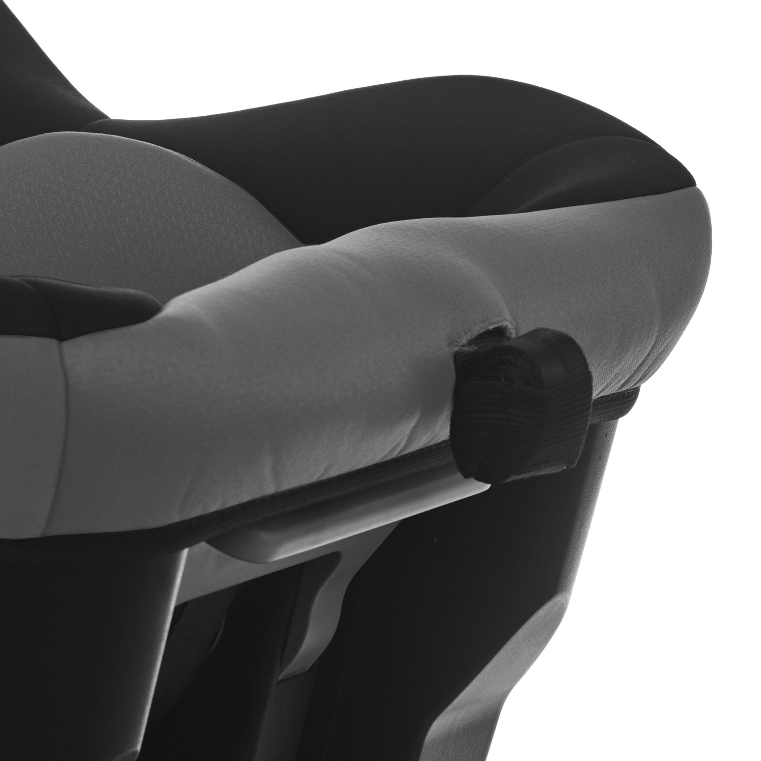 Close-up of a car seat with a white background