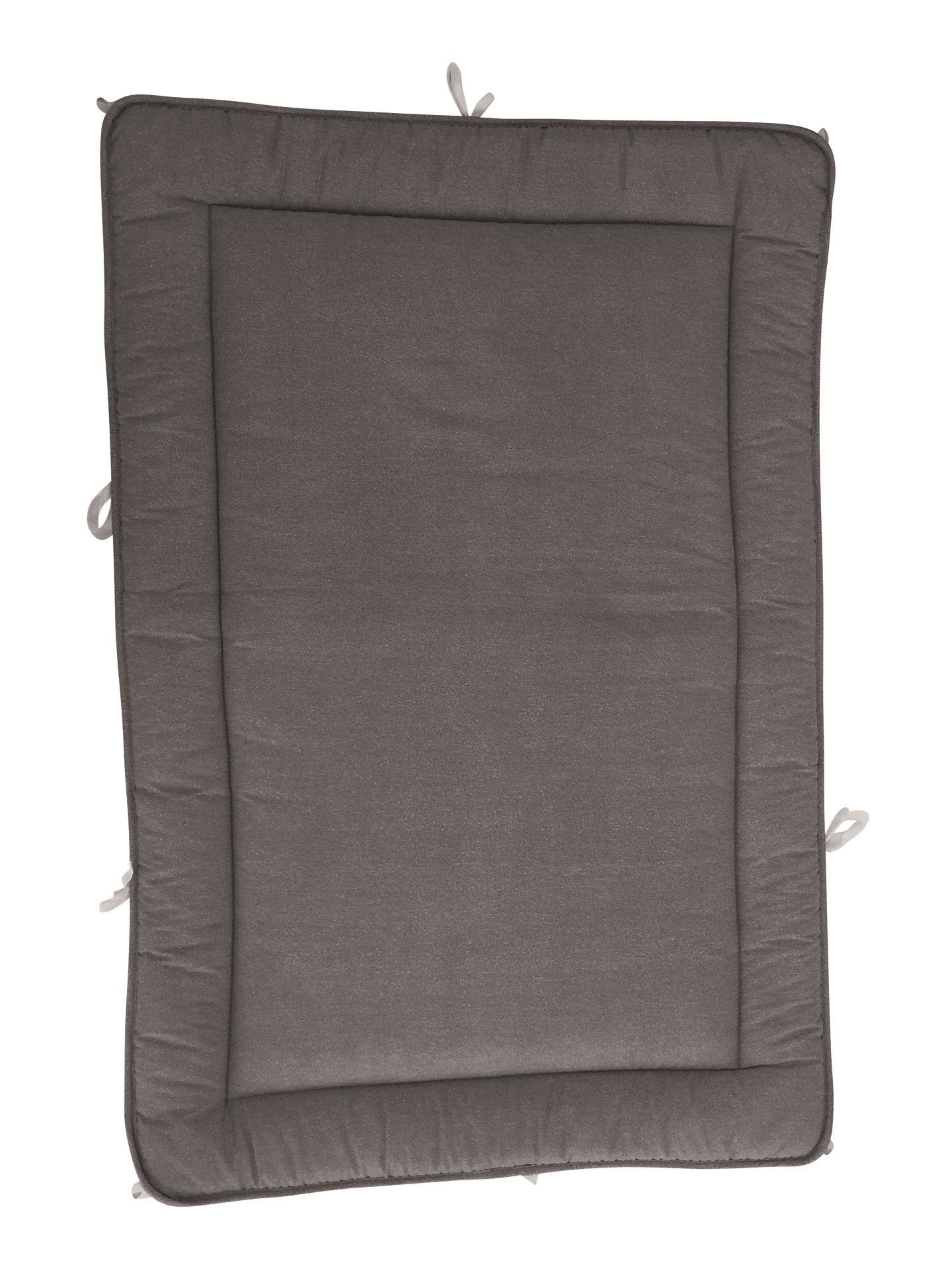 Gray rectangular mat with a textured border on a white background