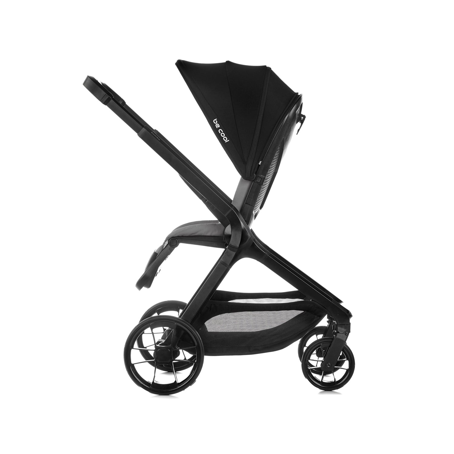 Black stroller with a canopy on a white background