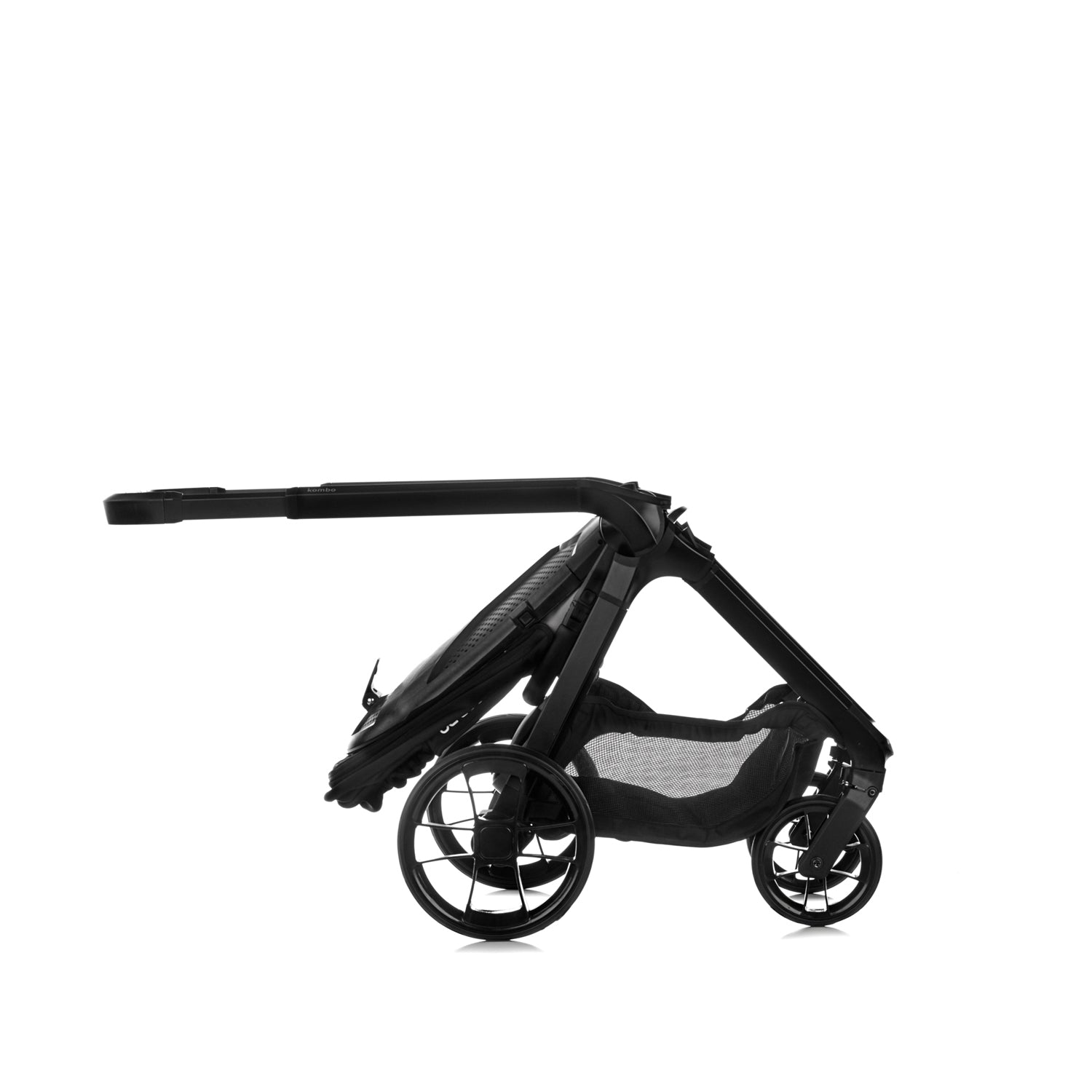 Black baby stroller on a white background