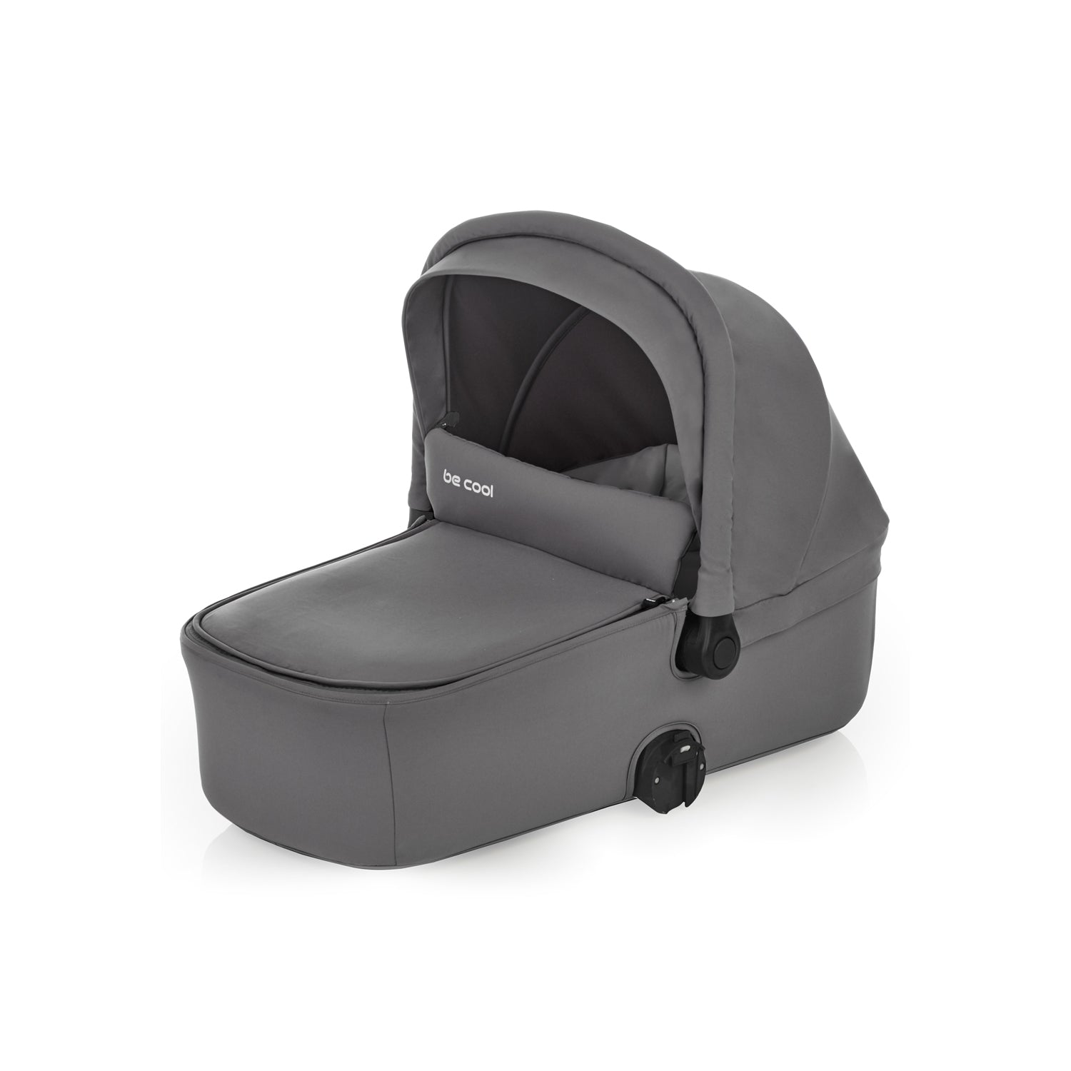 Gray baby stroller bassinet on a white background
