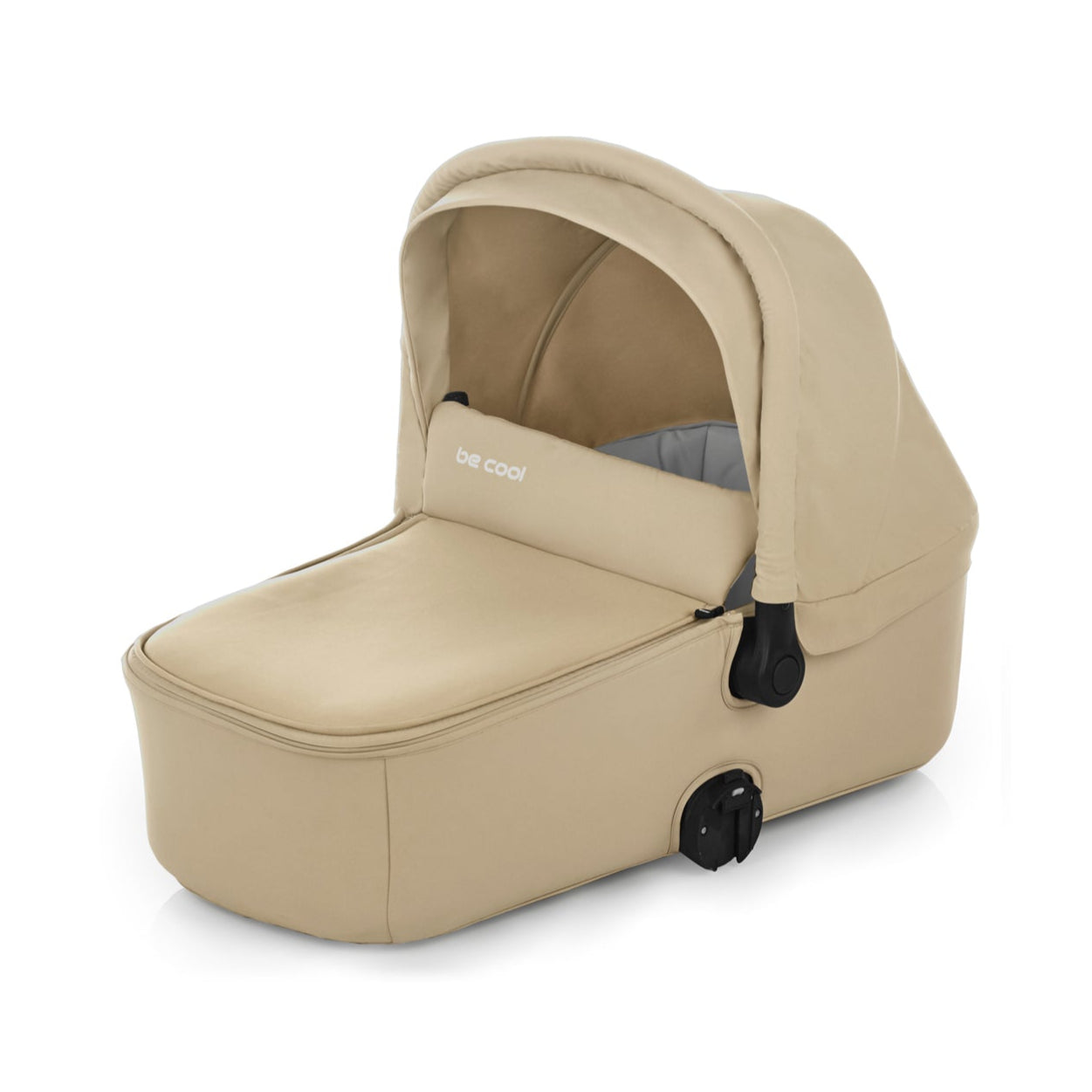 Beige baby carrier with visible brand logo on a white background