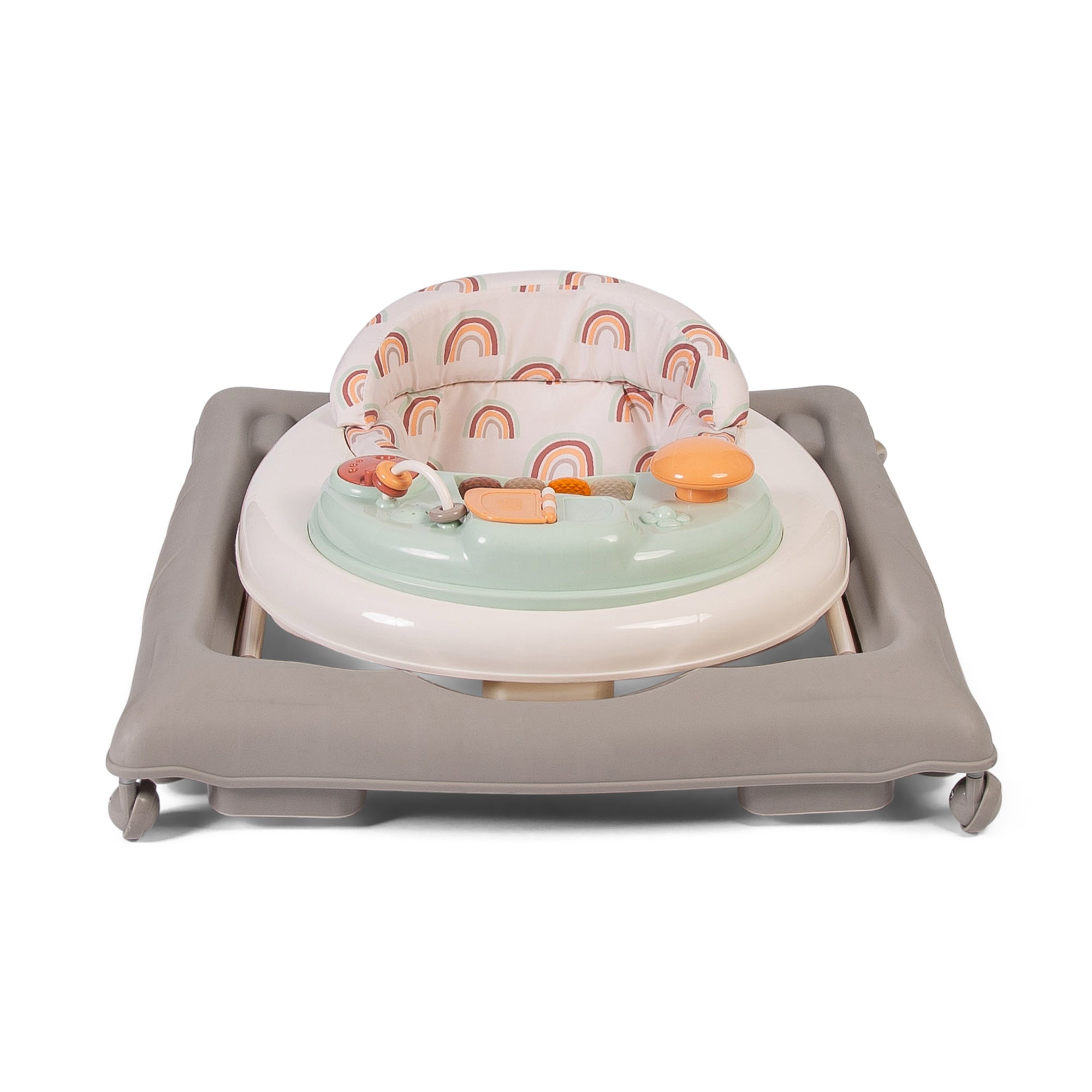 Baby walker with colorful seat on a white background