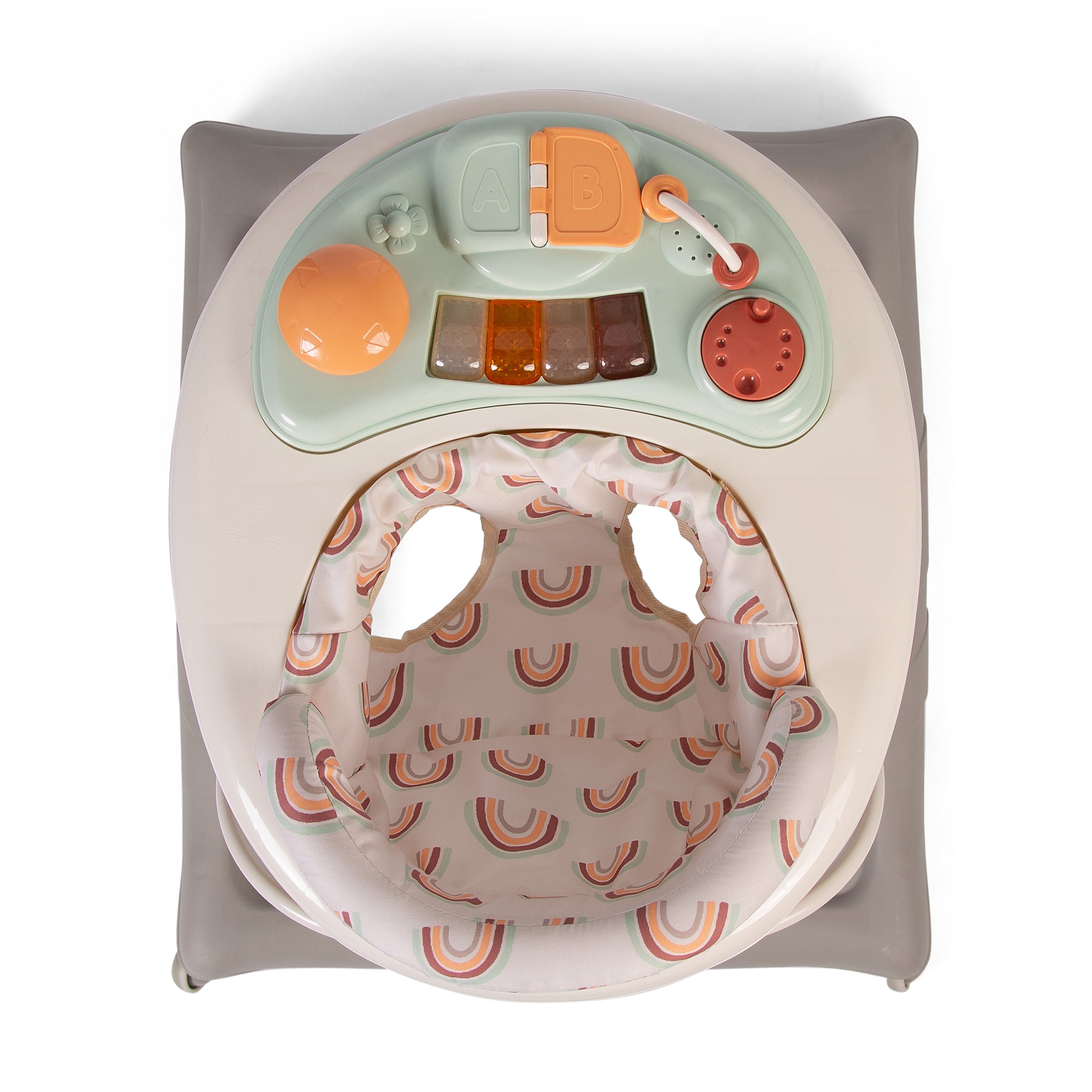 Baby walker with rainbow seat on white background