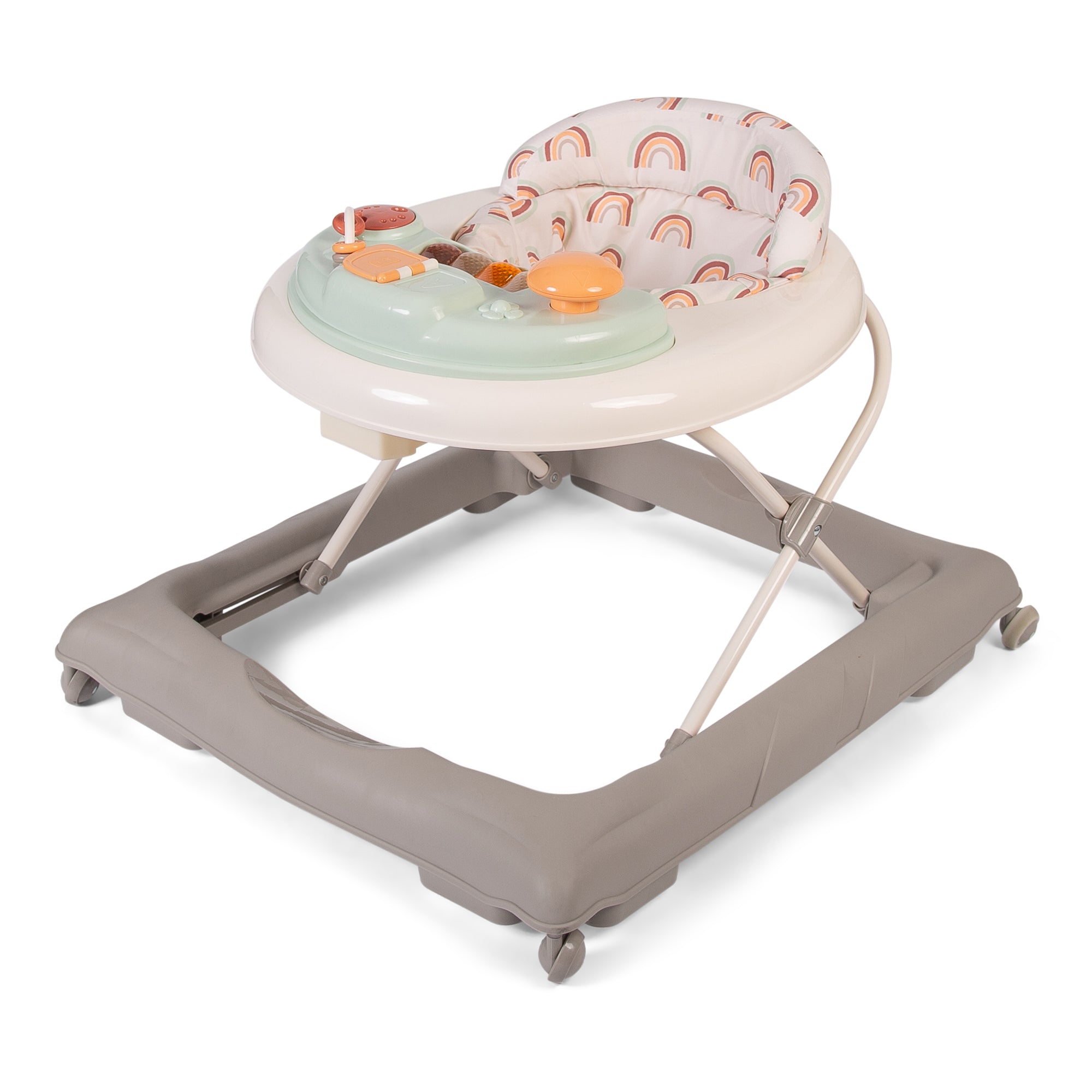 Baby walker with cushioned seat on a white background
